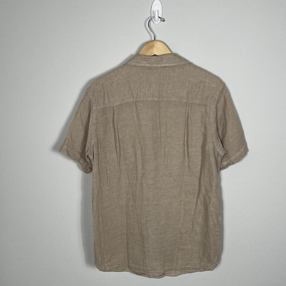 Club Room Mens Medium Beige Short Sleeve Linen Blend Gauze Button Up Shirt - Picture 5 of 6